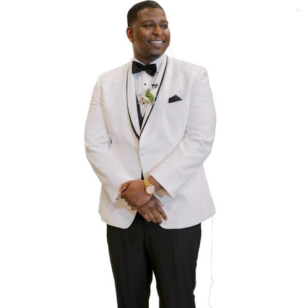 Trajes de hombre de talla grande blanco para Hombre 3 uds boda novio vestido de fiesta de graduación 1 botón Blazer conjuntos traje Homme Trajes Elegantes Para Hombre