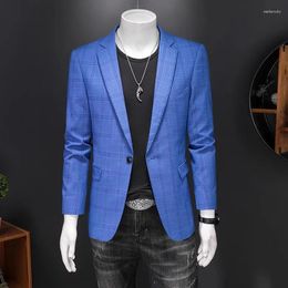 Plyesxale Mode Blauwe Plaid Mannen Blazer Aankomst Heren Casual Jas S-5XL Big Size Formele Blazers Drop Q1344