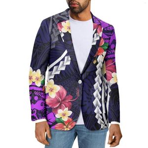 Herenkostuums Polynesische tribale Fiji Totem Tattoo Fiji Prints Mens Fashion Loog Sleeve One Button Suit Top Elegant Slim Casual Officewear