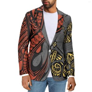 Herenkostuum Polynesische Tribal Hawaiiaanse Totem Tattoo Hawaii Prints Hoge kwaliteit Mannen Blazer Mode Slank Casual V-hals Lange mouw Pak Jas