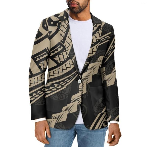 Trajes de hombre Tribal polinesio hawaiano tótem tatuaje Hawaii estampados alta calidad moda Casual chaqueta delgada un botón cuello en V traje abrigo