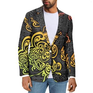 Herenpakken Polynesische Tribal Pohnpei Totem Tattoo Prints Stijl Mode Een Gesp Jas Elegante Slim Fit Pak Jas Officewear