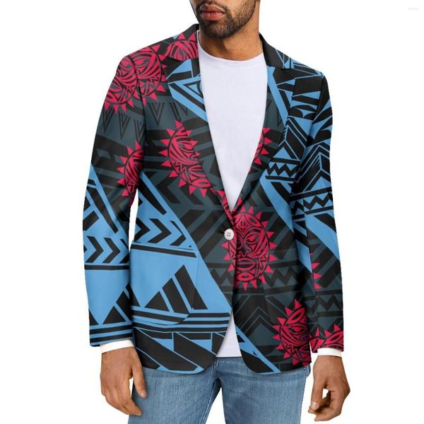 Costumes pour hommes Polynesian Tribal Samoan Totem Tattoo Samoa Prints Mode Hommes Casual Business Officewear Style V-Neck Long Sleeve Suit Coat