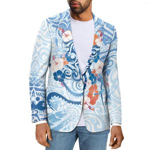 Herenpakken Polynesische Tribal Tongaanse Totem Tattoo Tonga Prints Mode Een Gesp Jas Elegante Slim Fit Pak Jas Officewear