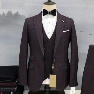 Costumes pour hommes privés personnalisés de luxe hommes robe hommes 3 pièces costume de mariage affaires formel Plaid gilet pantalon