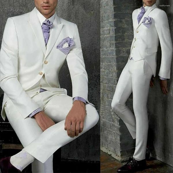 Costumes pour hommes Pur Blanc Slim Fit Hommes 3 Pièces Blazer Pantalon Gilet Beau Célébrité Mariage Travail Formel Causal Ensemble Sur Mesure