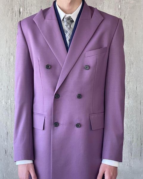 Costumes pour hommes violet longue veste mariage pour hommes une pièce manteau dernière conception Slim Fit personnalisé grande taille smoking mariés robe élégante