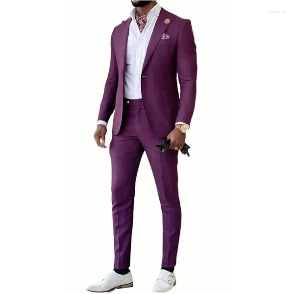 Costumes pour hommes Purple Hommes Blazer Mariage Occasion formelle Single Breasted Peaked Revers Skinny 2 pièces Veste Pantalon Slim Fit Costume 2023