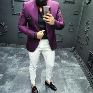 Costumes pour hommes violet hommes avec pantalon blanc un bouton coupe ajustée 2 pièces (pantalon de veste de smoking) smokings de marié de mariage costume de bal Blazer