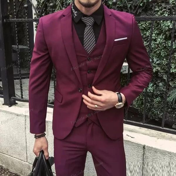 Trajes de hombre chaquetas de esmoquin rojo púrpura novio boda para hombre Slim Fit 3 piezas vestido Masculino Ternos Homme