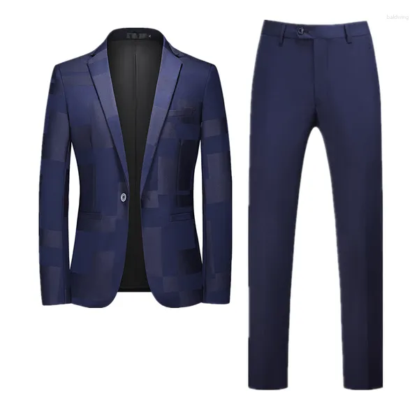 Trajes de hombre Qj Cinga marca hombres traje casual de negocios 2 piezas negro/blanco moda boda fiesta de graduación novio vestido Homme Blazers Pantalones