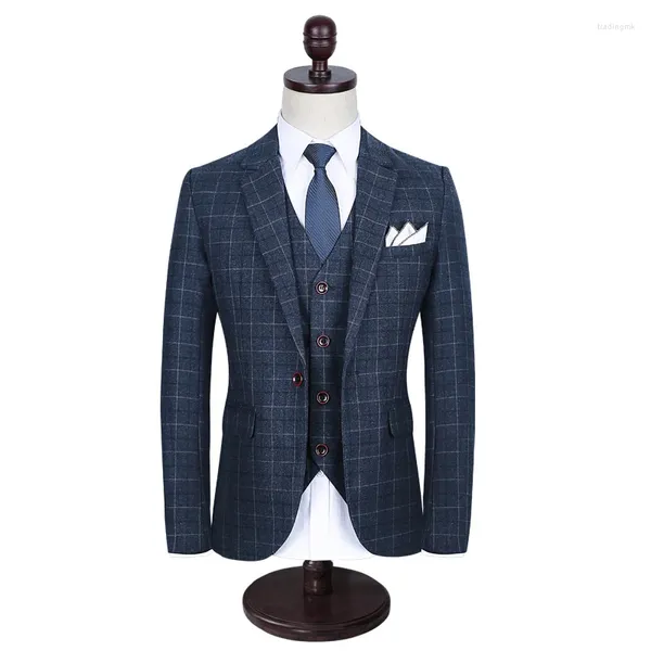 Costumes masculins Quality High Mens Designers 2024 Slim Fit Plaid Business Blazer Forme Costume Homme 3 Pièces Costume de robe de mariée Plus taille