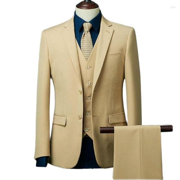 Costumes pour hommes Real Po Gold Man Work Business Suit Beau marié Tuxedos Prom Party Robe de cocktail 3 pièces (veste pantalon gilet cravate) W: 208