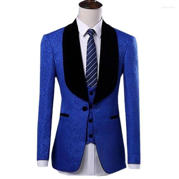 Trajes de hombre Real Po Royal Blue Paisley Groom Tuxedos Hombres Prom Party Business Blazers Conjuntos de ropa (Chaqueta Pantalones Chaleco Corbata) W: 1096