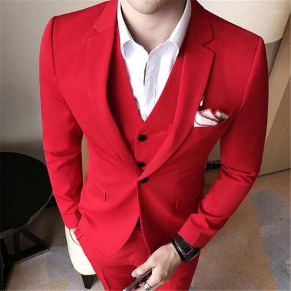 Trajes de hombre rojo azul Slim Fit estilo novio esmoquin hombres 2 piezas (chaqueta pantalón) boda graduación Casual Blazer Masculino traje Homme 603