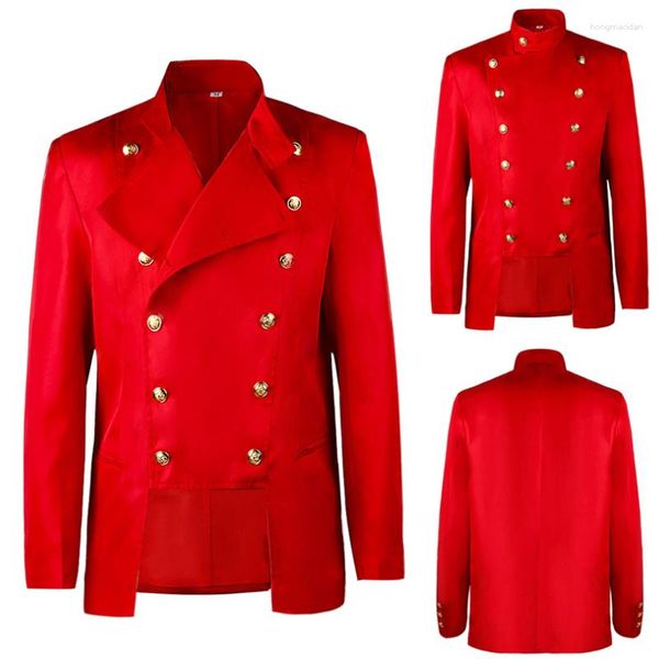 Trajes de hombre Chaqueta de traje de doble botonadura roja Steampunk Slim Stand Collar FRAC Victorian Gothic levita disfraz de Halloween