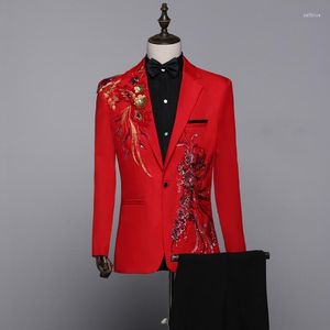 Costumes pour hommes Blazer à paillettes rouges Robe formelle pour hommes Dernières conceptions de pantalons de manteau Costume de mariage Terno Masculino Pantalon de mariage pour hommes