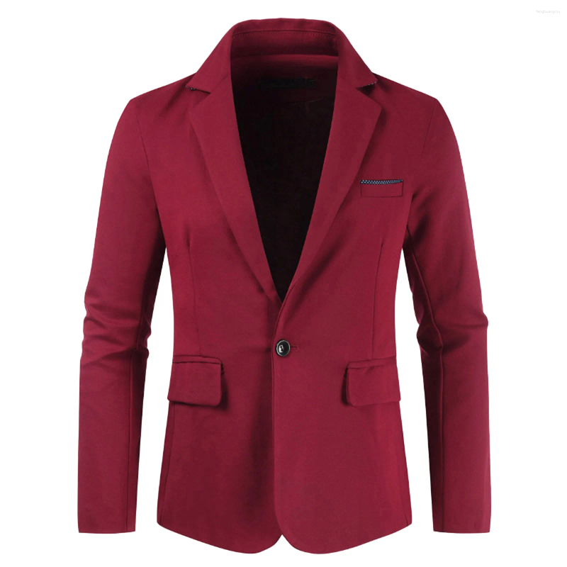 Herenpakken rood pak casual vaste vaste borsten jas blazers slanke fit revers kraag formele modieuze bruiloft bruidegom