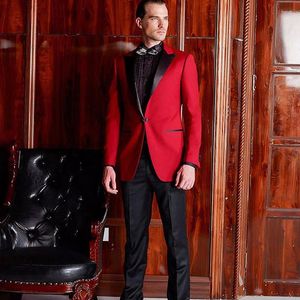 Costumes pour hommes Mariage rouge pour hommes Costume Blazer Groom Tuxedo Noir Peaked Revers 2pièces sur mesure Costume Homme Slim Fit Terno Masculino