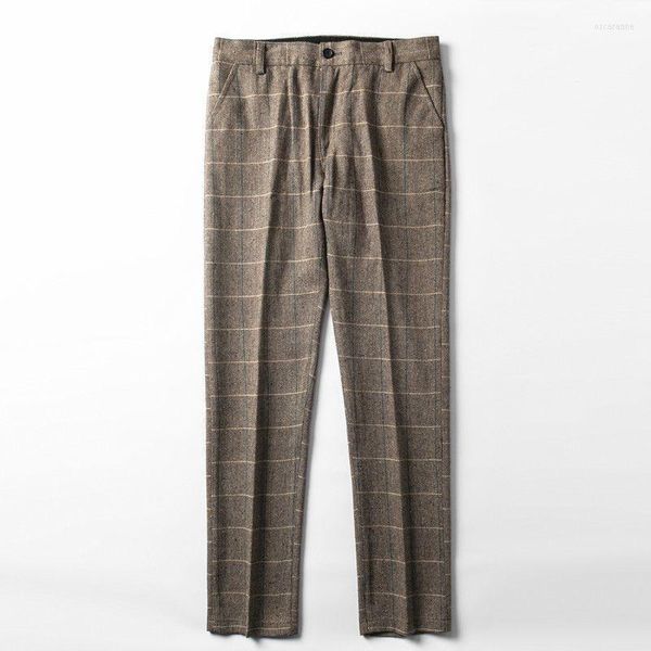 Trajes de hombre Retro Plaid Herre Print Pantalones de hombre Delgado Pie pequeño Traje casual Lana Tweed Marea gruesa