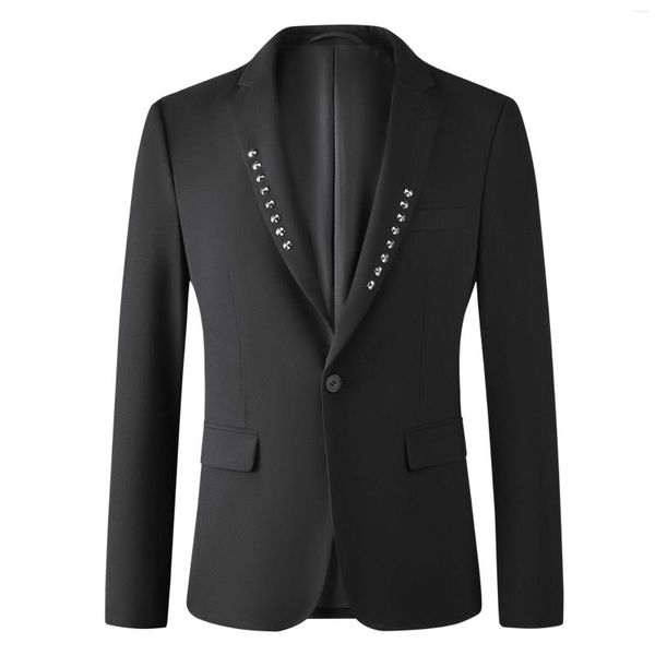 Costumes pour hommes Rivet Décoration Blazers Hommes Noir Costume Décontracté Veste Slim Business Social Tuxedo Stage Performance Blazer Masculino 2023