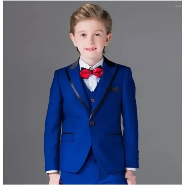 Costumes pour hommes bleu Royal garçons Occasion formelle Tuxedos un bouton enfants mariage enfant Blazer ensembles 3 pièces veste pantalon gilet
