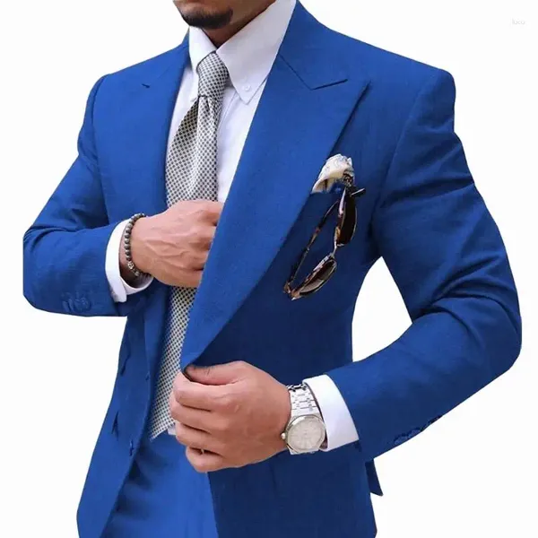 Trajes de hombre Traje de hombre de negocios azul real 2 piezas Causal Slim Fit Prom Noble Blazer Formal para esmoquin de novio de boda (pantalón Caot)