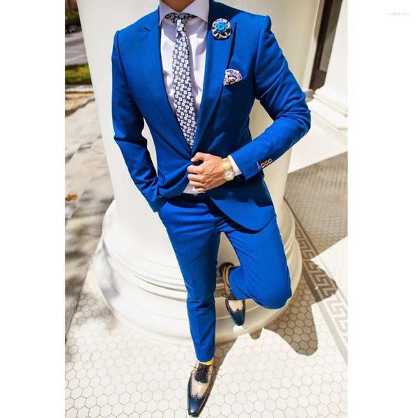 Costumes pour hommes Royal Blue Style italien sur mesure Slim Fit 2 pièces pour mariage simple boutonnage marié Tuxedos Groomsman costume de fête 2024