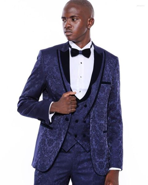 Suits para hombres Royal Blue Jacquard Jacks Traje de boda para hombres Slim Tuxedo Homme Custome de 3 piezas Tamaño grande Vestido elegante (pantalones Blazer