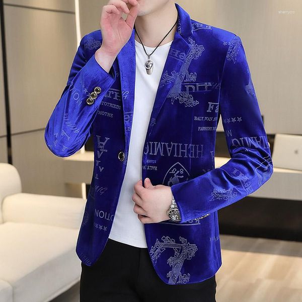 Trajes de hombre Royal Blue Luxury Velour Blazers para hombre elegante terciopelo negro vestido fumar chaquetas caballero ropa de moda ropa de fiesta Club