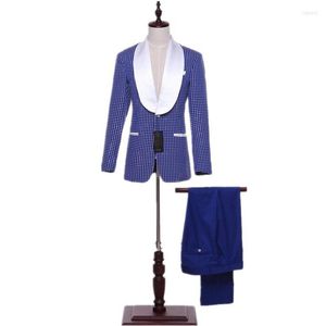 Costumes pour hommes bleu Royal hommes costume élégant points tissu hommes classique mariage marié 2 pièces vêtements de cérémonie affaires garçons d'honneur smoking