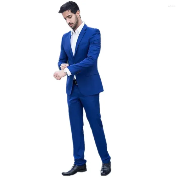 Costumes pour hommes Bleu Royal Hommes D'affaires De Mariage Tuxedos Slim Fit Formel Hommes D'affaires Costume De Marié Personnalisé Manteaux Pantalons (Vestes Pantalons)