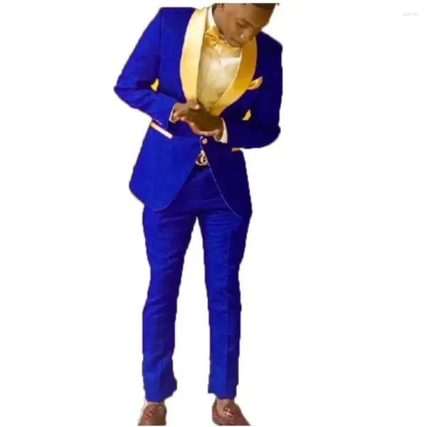 Costumes pour hommes Blue Blue Mens Tuxedos Châle Gold Abèle Tuxedo Tailor 2 pièces