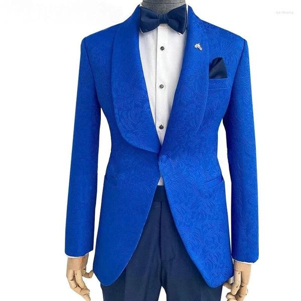 Trajes para hombres Royal Blue Slim Fit Men 2 PPCS Chaqueta Pantalones disfrazados Homme Shawl Lapel Patrón de boda Buxedo Masculino Blazer pantalones