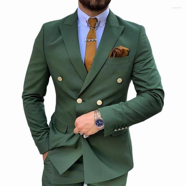 Trajes para hombre, traje verde real 2023, doble botonadura, corte entallado, chaqueta Formal para padrinos de boda, pantalones, 2 piezas, Terno Masculino
