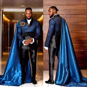 Costumes pour hommes Royal Jacquard Costume de mariage pour hommes Fit Tuxedos de marié avec Cape longue 3 pièces ensembles mâle Banquet bal Blazers Costume Homme