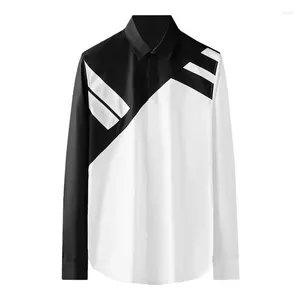 Herenpakken S-6XL 2024 Kleding Catwalk Persoonlijkheid Zwart-wit Stiksels Shirt Met Lange Mouwen Plus Size Kostuums