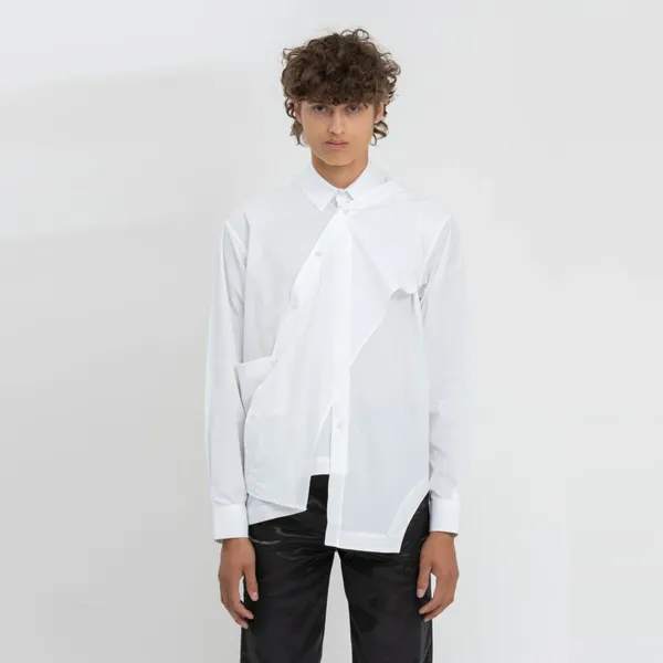 Costumes masculins S-6xl 2024 hommes Vêtements pour femmes Personnalités Pople Poplin Ribbon Shirt White Square Collar plus taille Costumes