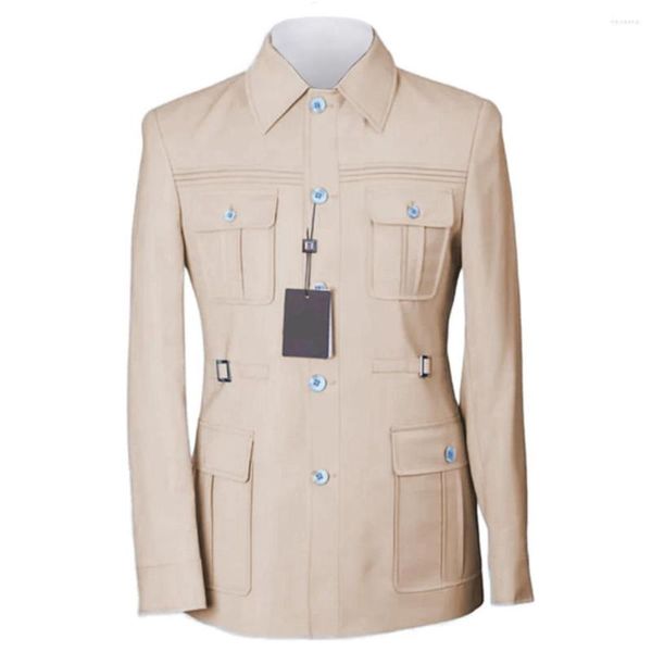 Costumes pour hommes Safari Costume Veste 1 pièce Col rabattu Blazer à simple boutonnage Casual Pocket Design Mariage Marié Manteau de bal pour homme