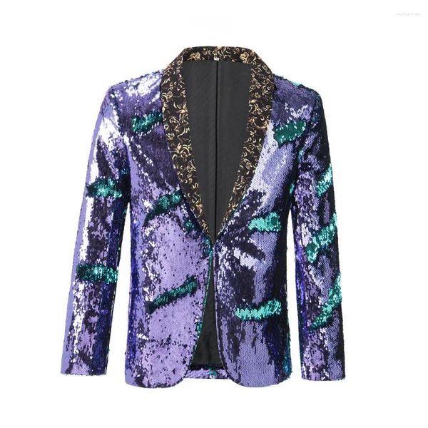 Trajes de Hombre chaqueta de lentejuelas Hombre Lentejuelas Hombre lavanda violeta verde azul real elegante Blazer para Hombre traje de escenario dorado y plateado