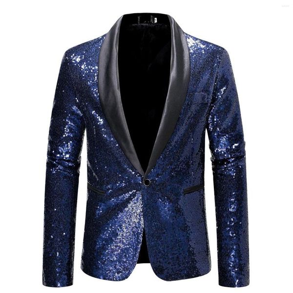 Costumes pour hommes paillettes un bouton col châle veste de costume hommes Bling paillettes discothèque bal Dj Blazer vêtements de scène