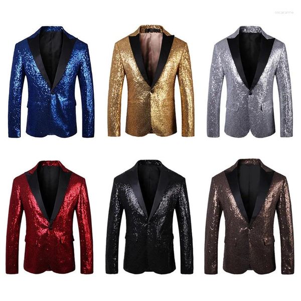 Costumes pour hommes Paillettes Blazers à bouton unique pour hommes Dance Party Drapé Coupe Quatre Saisons Qualité Surdimensionné Slim Manteau Terno Masculino