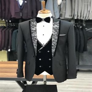 Trajes de hombre Serpentine Men 3 piezas negro formal hecho a medida boda moderno solapa Royal Handsome Business Coat Pant