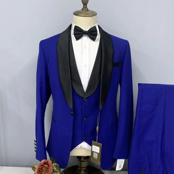 Costumes pour hommes Ensemble de costume bleu foncé Black Black Classic Single Poitsed Party Wedding Three Piece (veste Pantalon Gire)