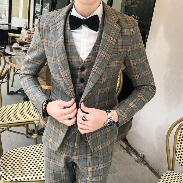 Costumes pour hommes ensemble hommes 4 pièces mariage Tuxedos Plaid Costume mode robe de bal Slim Fit Traje Novio 2023