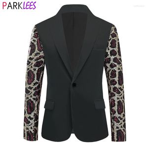 Costumes pour hommes Sexy Léopard Sequin Patchwork Costume Veste Hommes Un Bouton Col Encoche Robe Blazers Hommes Club Party Stage Costume De Bal Homme 5XL