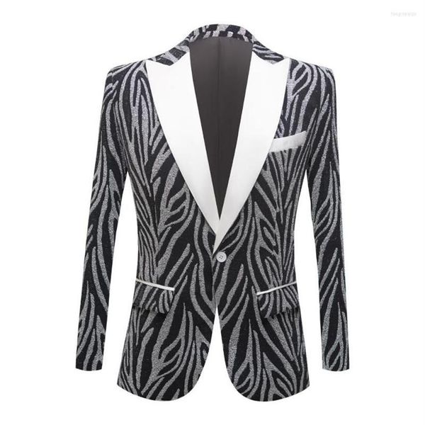 Costumes pour hommes brillant motif zèbre veste de costume hommes chanteur hôte scène Concert formel Blazer simple bouton coupe ajustée Tuxedo294l