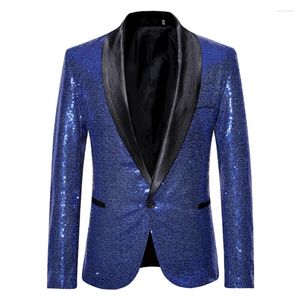 Costumes pour hommes brillant bleu paillettes paillettes Blazer discothèque bal Costume veste pour hommes Costume Homme scène vêtements chanteurs Performance