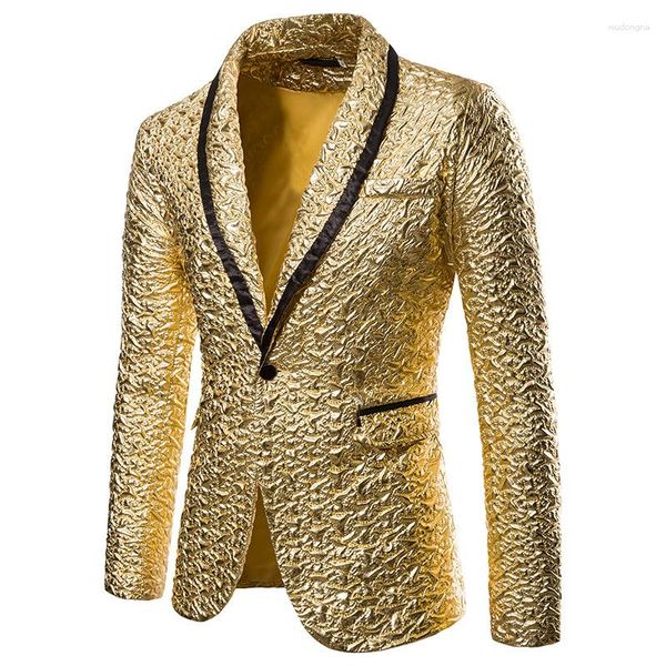 Costumes pour hommes Brillant Gold Glitter Costume Veste Hommes 2024 Marque Châle Col Un Bouton Blazer Mens Party Mariage Marié Robe De Bal Blazers