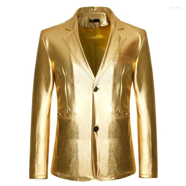 Costumes pour hommes Brillant Gold Metallic Blazer Hommes 2024 Marque de mode Slim Fit Mens Jacket Party Nightclub Prom Stage Singer Costume Homme
